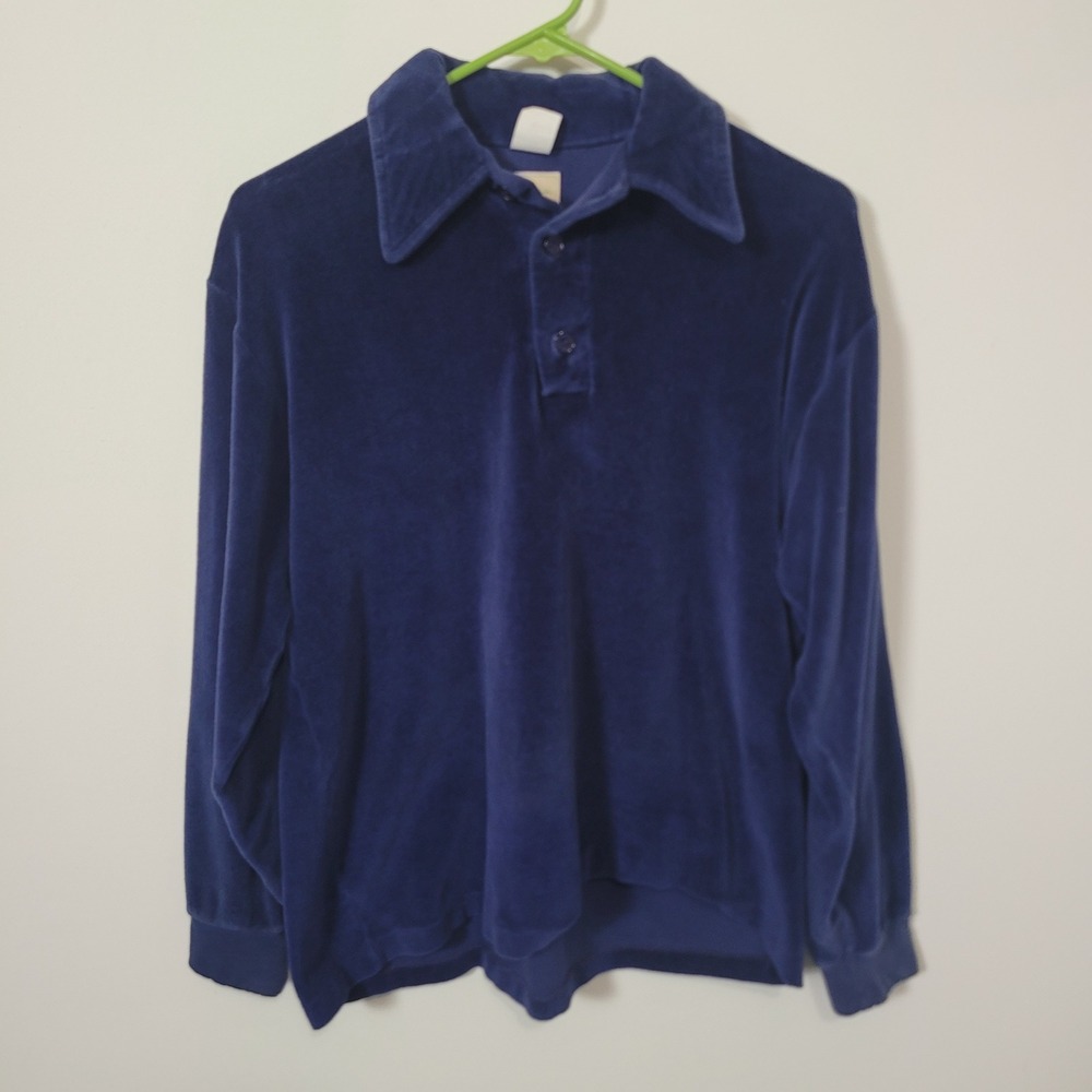 L.L. Bean Size M Polo Shirt Mens Vintage Navy Blue Velour Long Sleeve